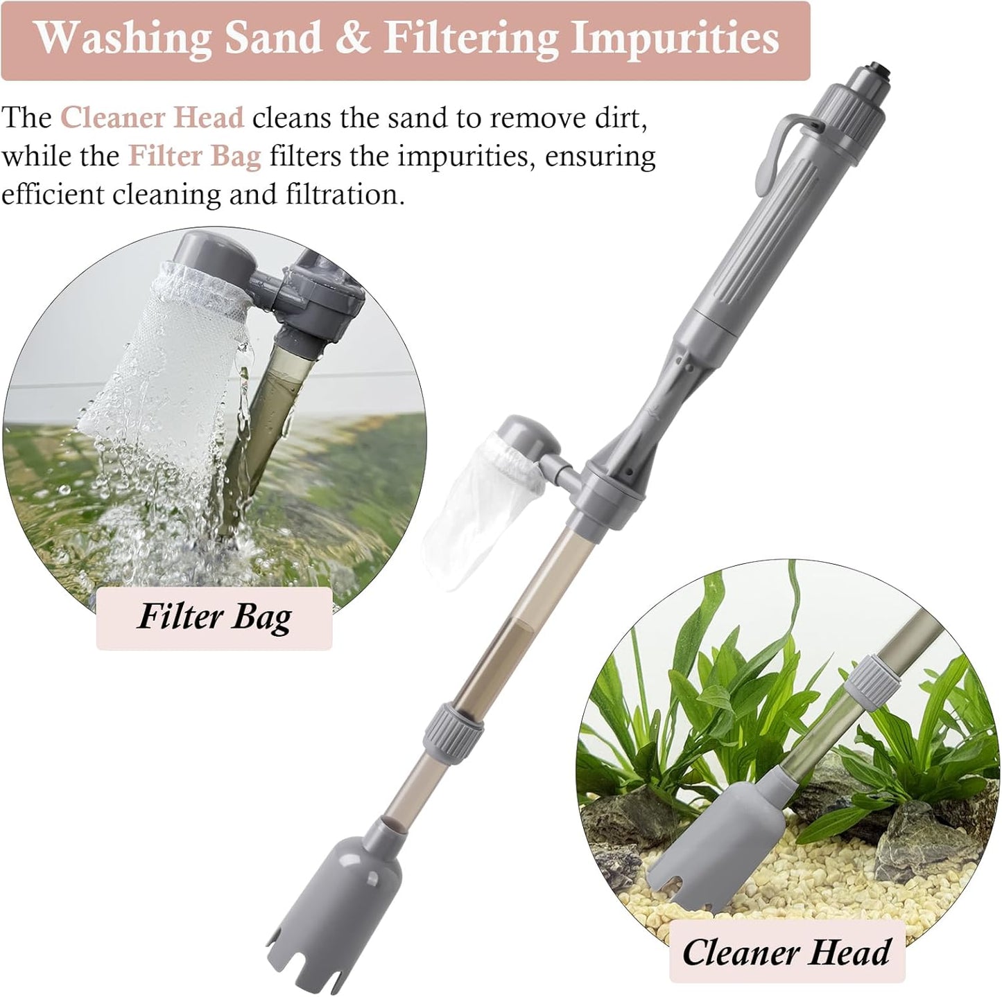 Vilino Aquarium Cleaners Gravel Cleaner Vacuum Battery Powered Fish Tank NEW