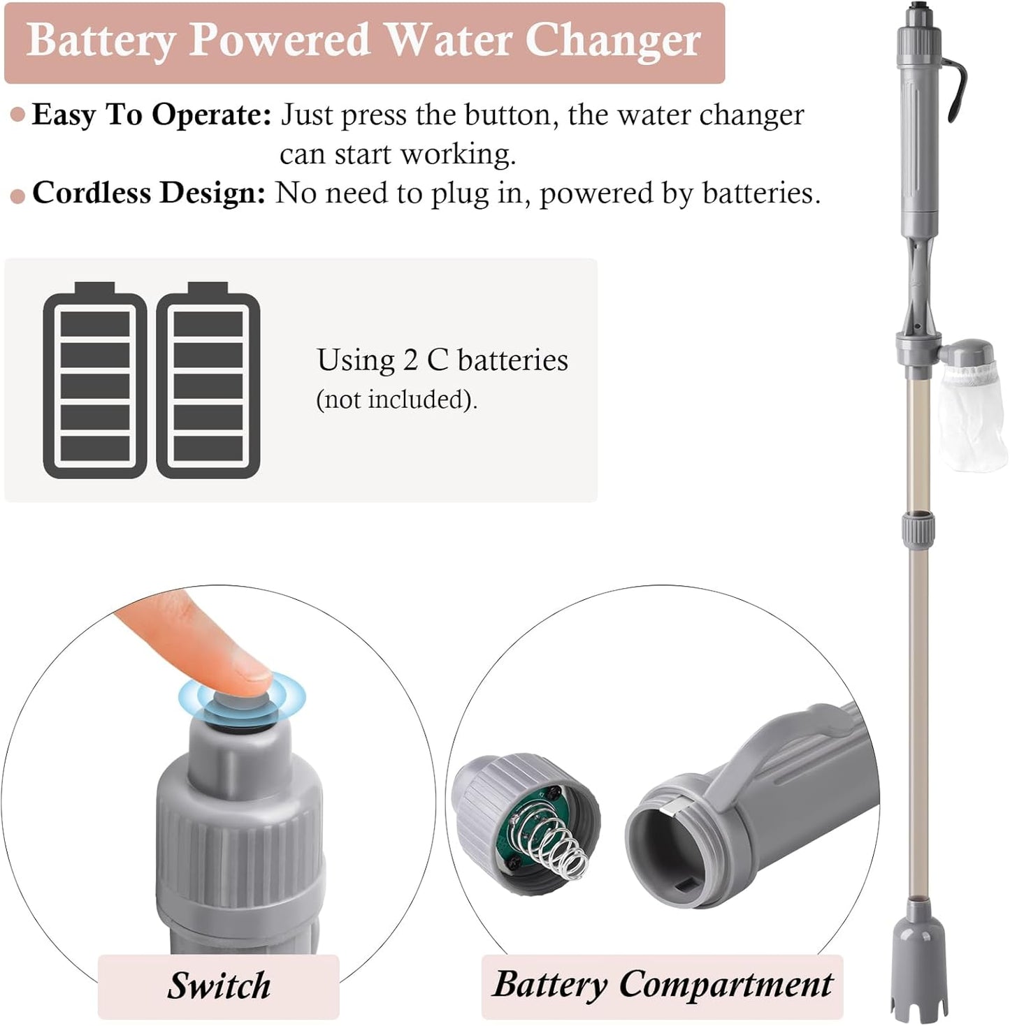 Vilino Aquarium Cleaners Gravel Cleaner Vacuum Battery Powered Fish Tank NEW