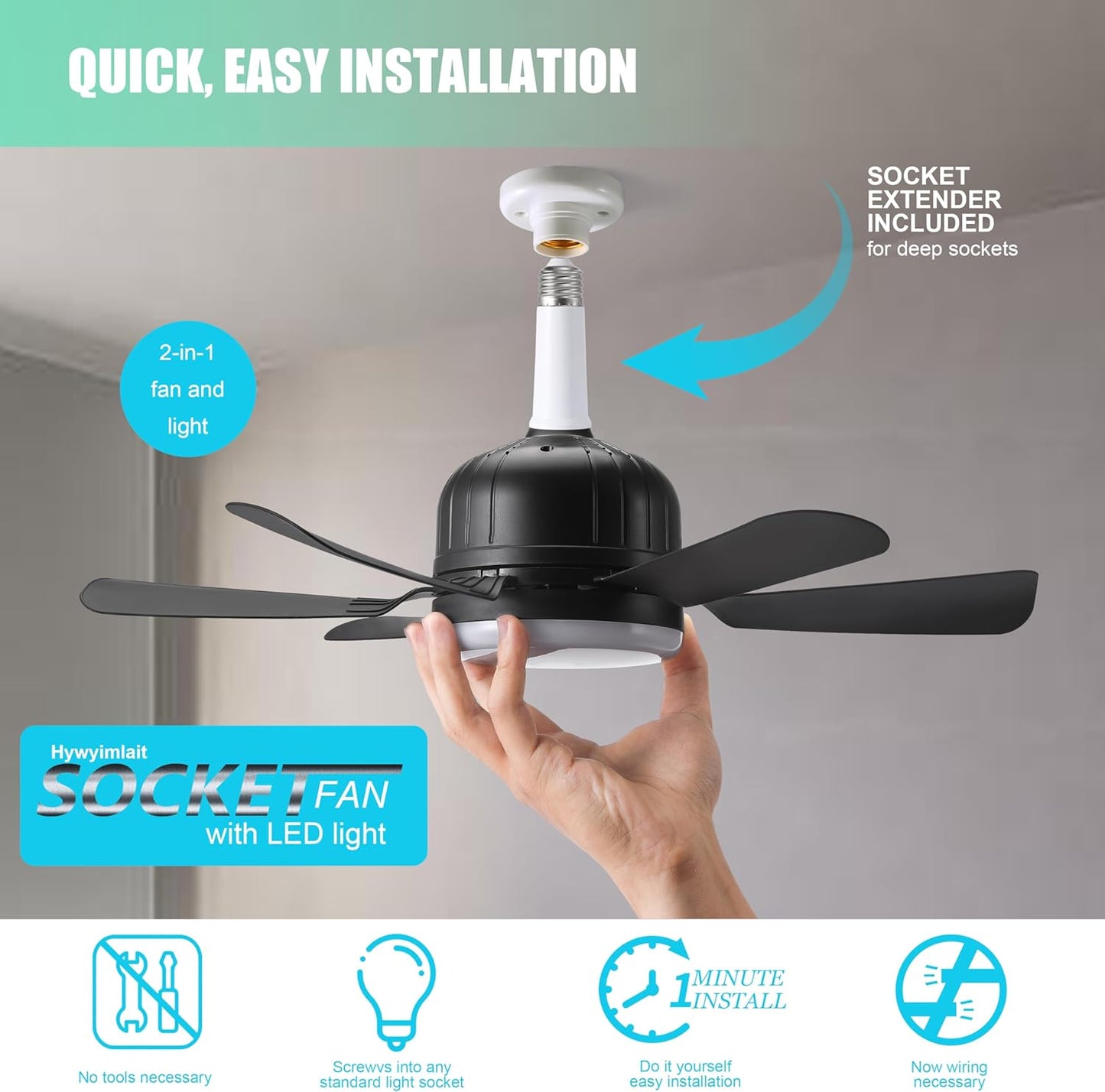 Sleek 6-Blade Fan Lights 18-Inch Ceiling Fan with Dimmable LED Light and DEMO