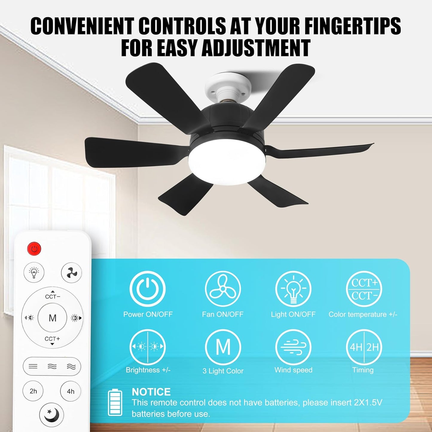 Sleek 6-Blade Fan Lights 18-Inch Ceiling Fan with Dimmable LED Light and DEMO