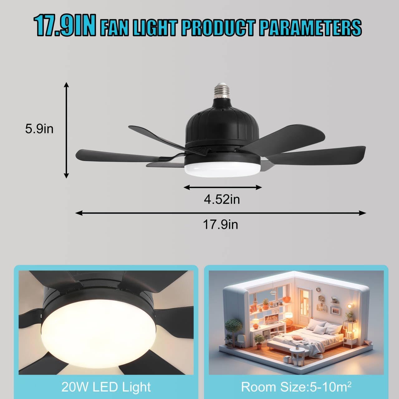 Sleek 6-Blade Fan Lights 18-Inch Ceiling Fan with Dimmable LED Light and DEMO