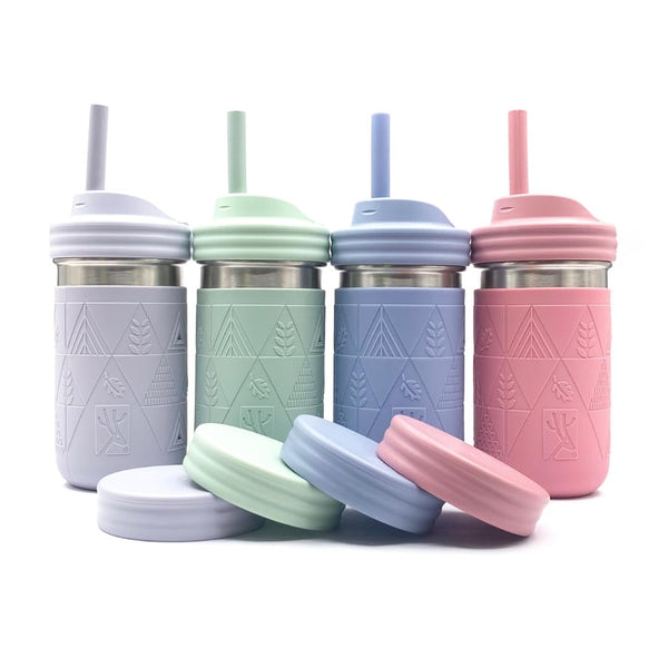 Elk and Friends 14oz Stainless Steel Kids Drinking Cups in Sage, Blush, NEW