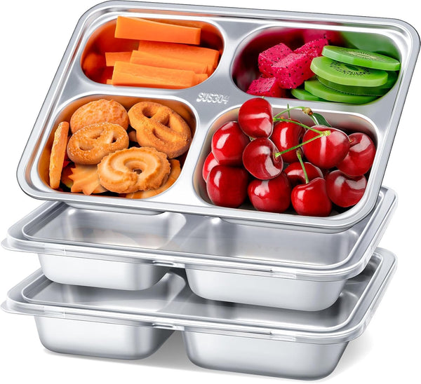 Stainless Steel Bento Lunch Containers 4 Compartments with Lids Size DEMO