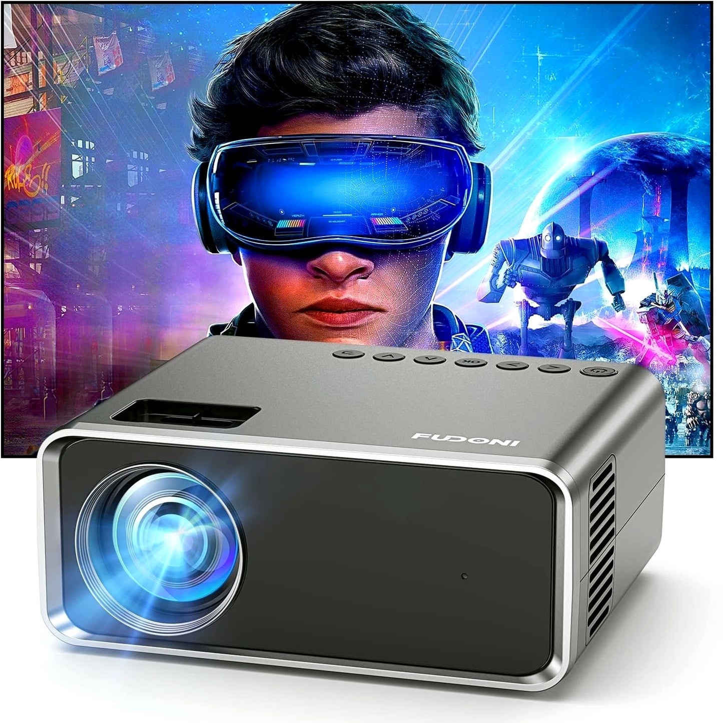 FUDONI 1080P Projectors Outdoor Movie Projector with 5G WiFi, Bluetooth, Home