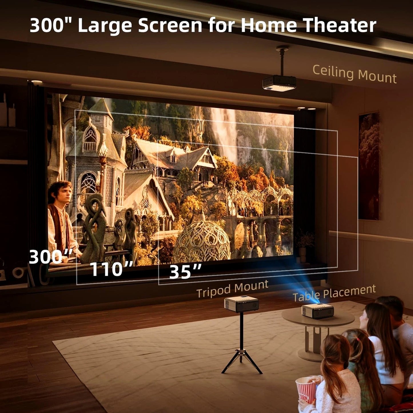 FUDONI 1080P Projectors Outdoor Movie Projector with 5G WiFi, Bluetooth, Home