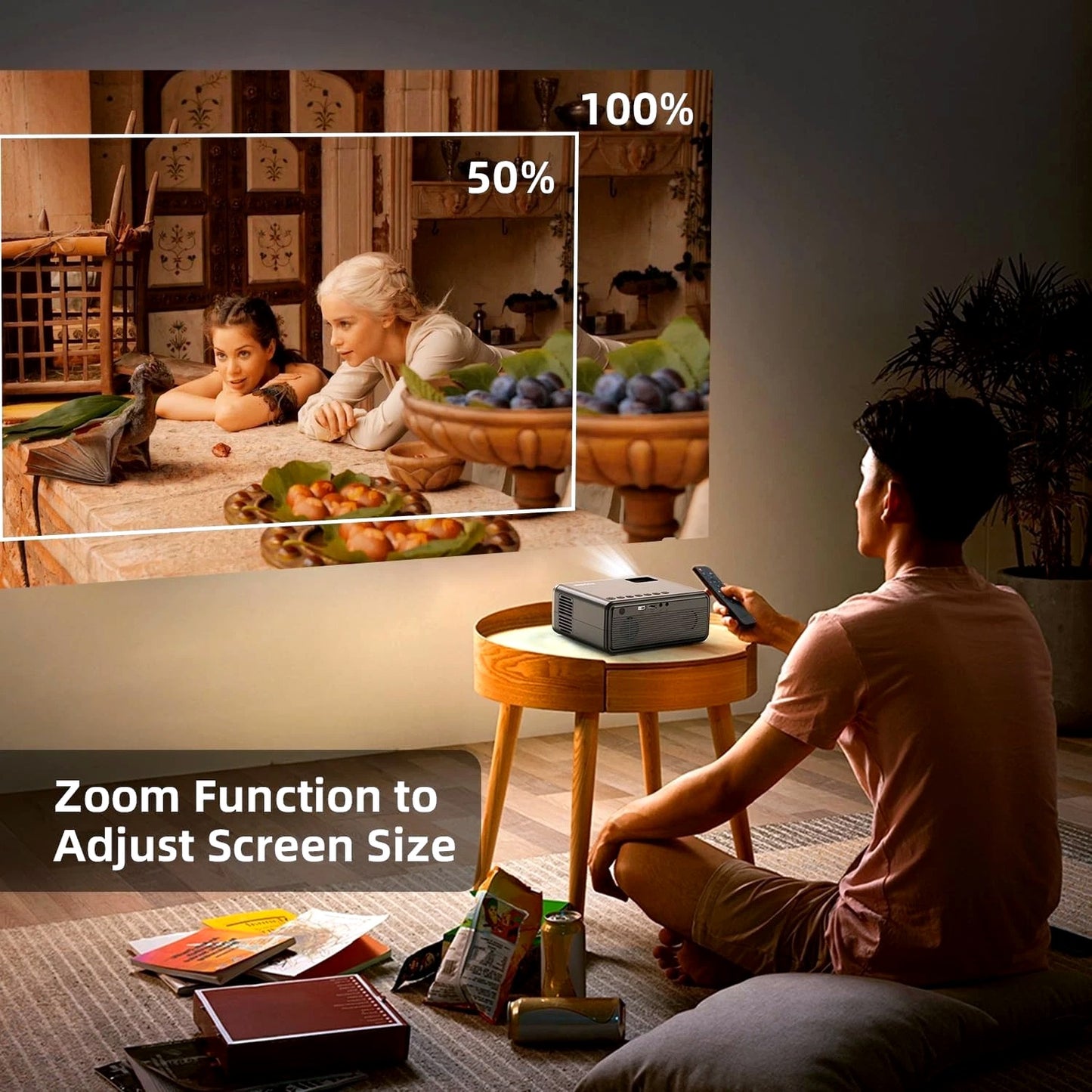 FUDONI 1080P Projectors Outdoor Movie Projector with 5G WiFi, Bluetooth, Home