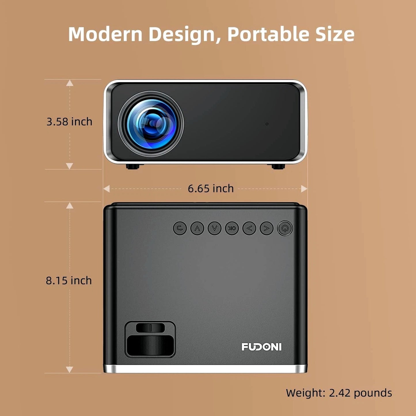 FUDONI 1080P Projectors Outdoor Movie Projector with 5G WiFi, Bluetooth, Home