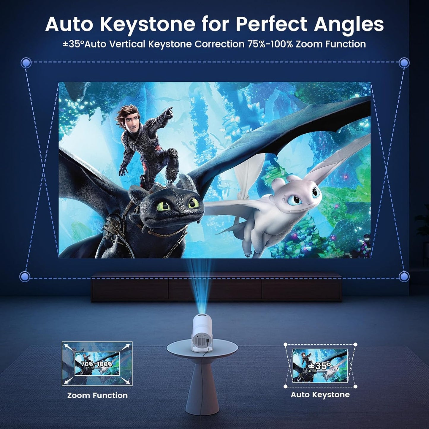 Tecaki 1080P Projectors Portable Projector with WiFi and Two-Way Connectivity