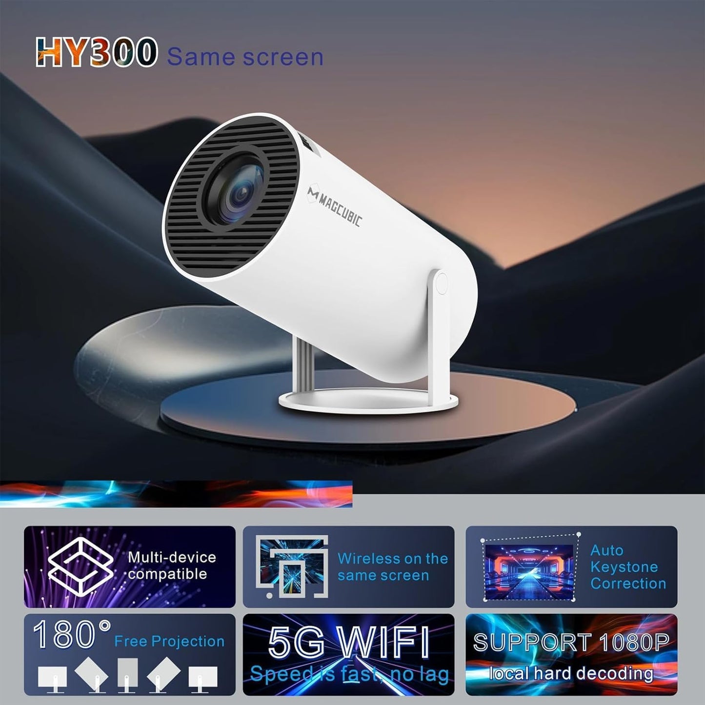 MAGCUBIC HY300 1080P Full HD 4K Smart Android 11 Home Theater Projector