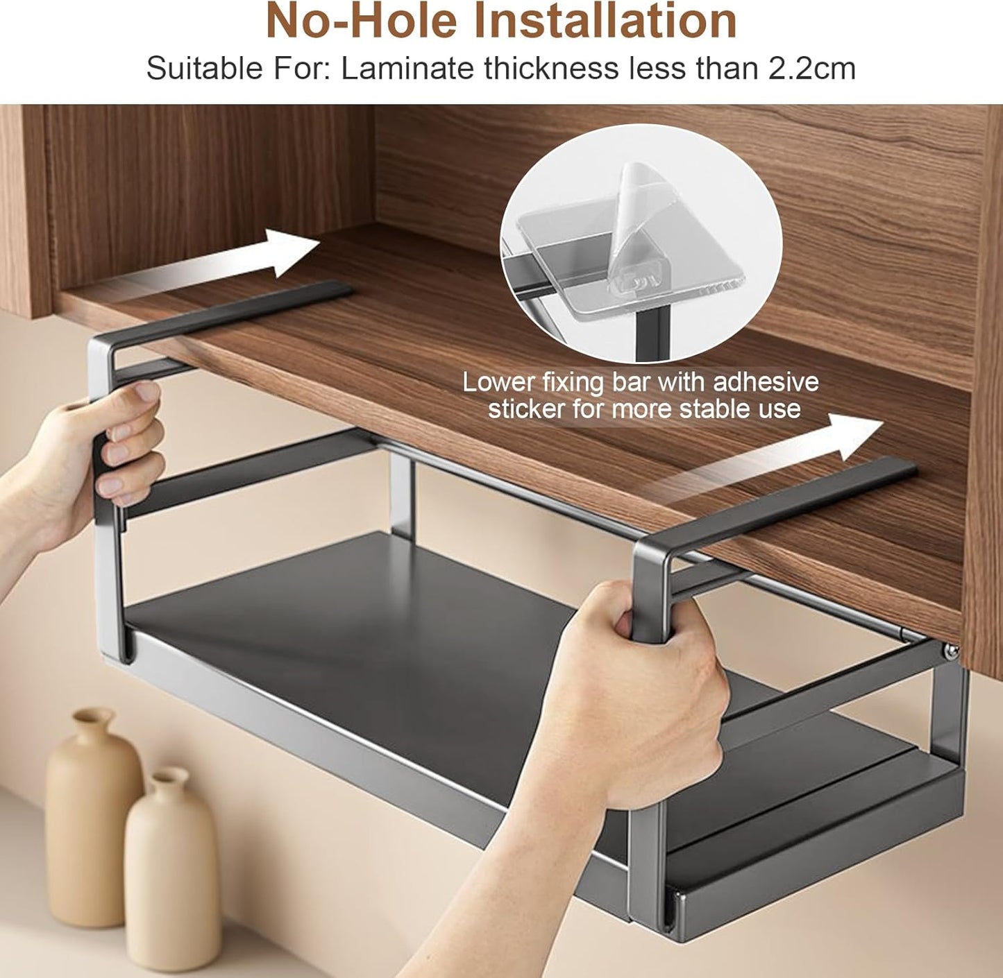 Adjustable Hanging Under Cabinet Storage Basket Organizer Black Size NEW