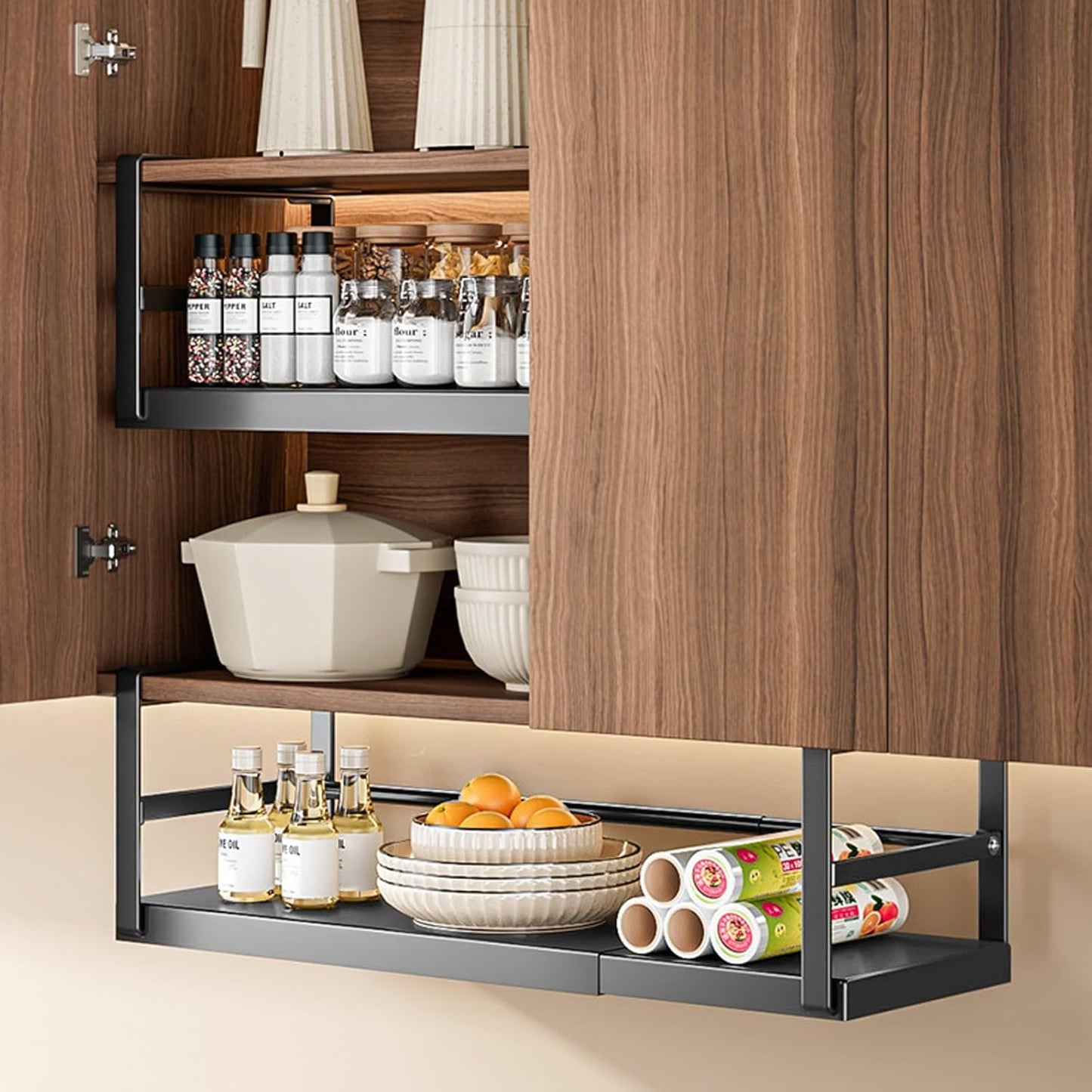 Adjustable Hanging Under Cabinet Storage Basket Organizer Black Size NEW