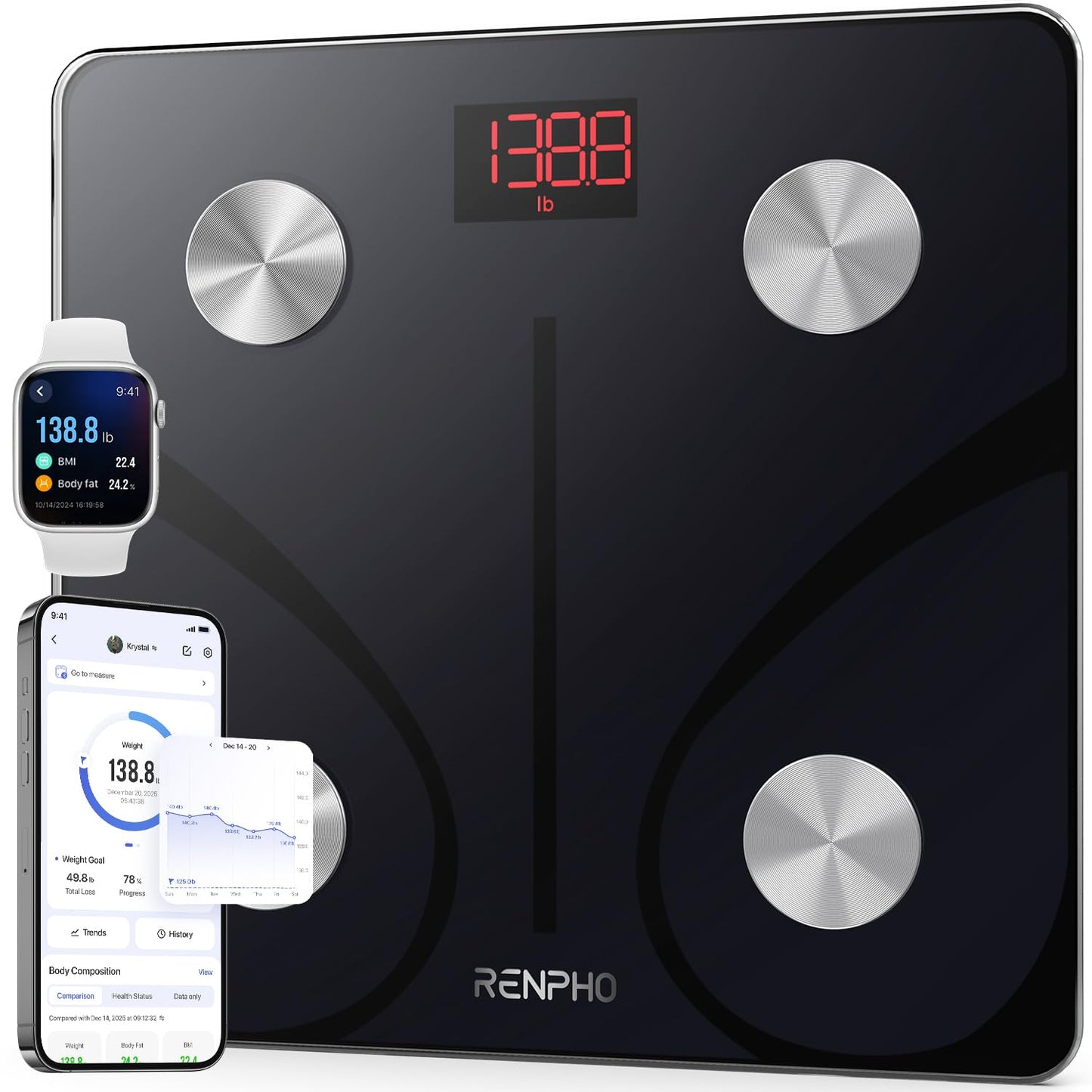 RENPHO Elis 1 Bluetooth Body Fat Scale Smart BMI Digital Bathroom Weight NEW