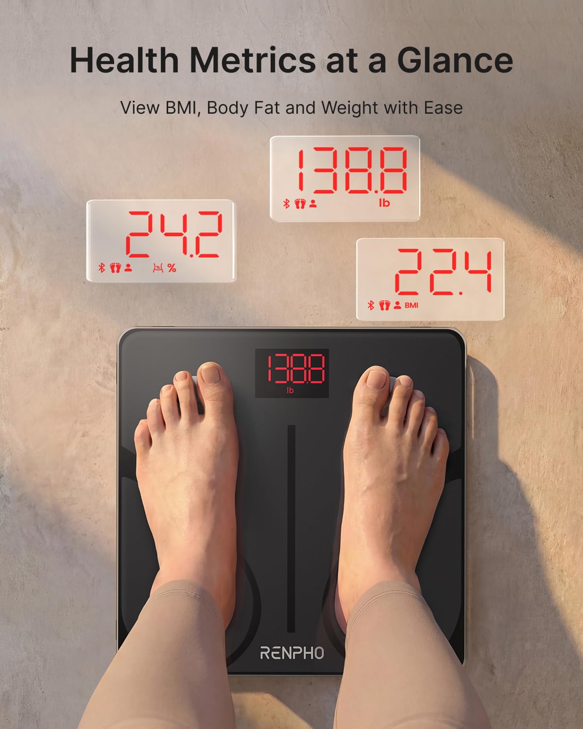 RENPHO Elis 1 Bluetooth Body Fat Scale Smart BMI Digital Bathroom Weight NEW