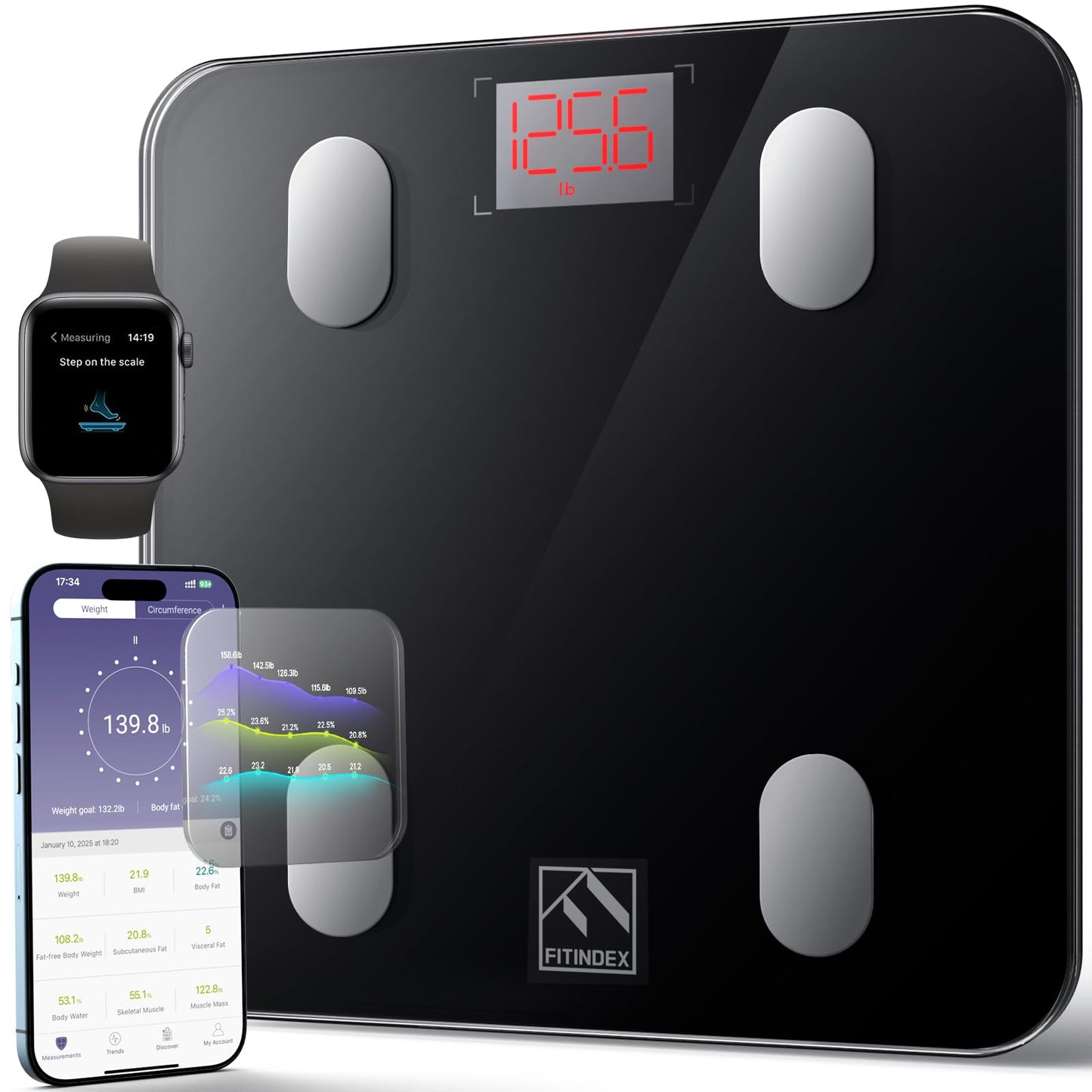 FITINDEX Bluetooth Body Fat Scale - Smart Wireless Digital Bathroom for DEMO