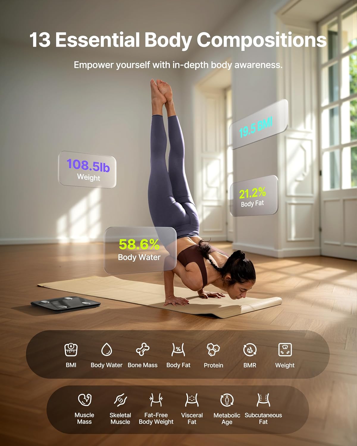 FITINDEX Bluetooth Body Fat Scale - Smart Wireless Digital Bathroom for DEMO