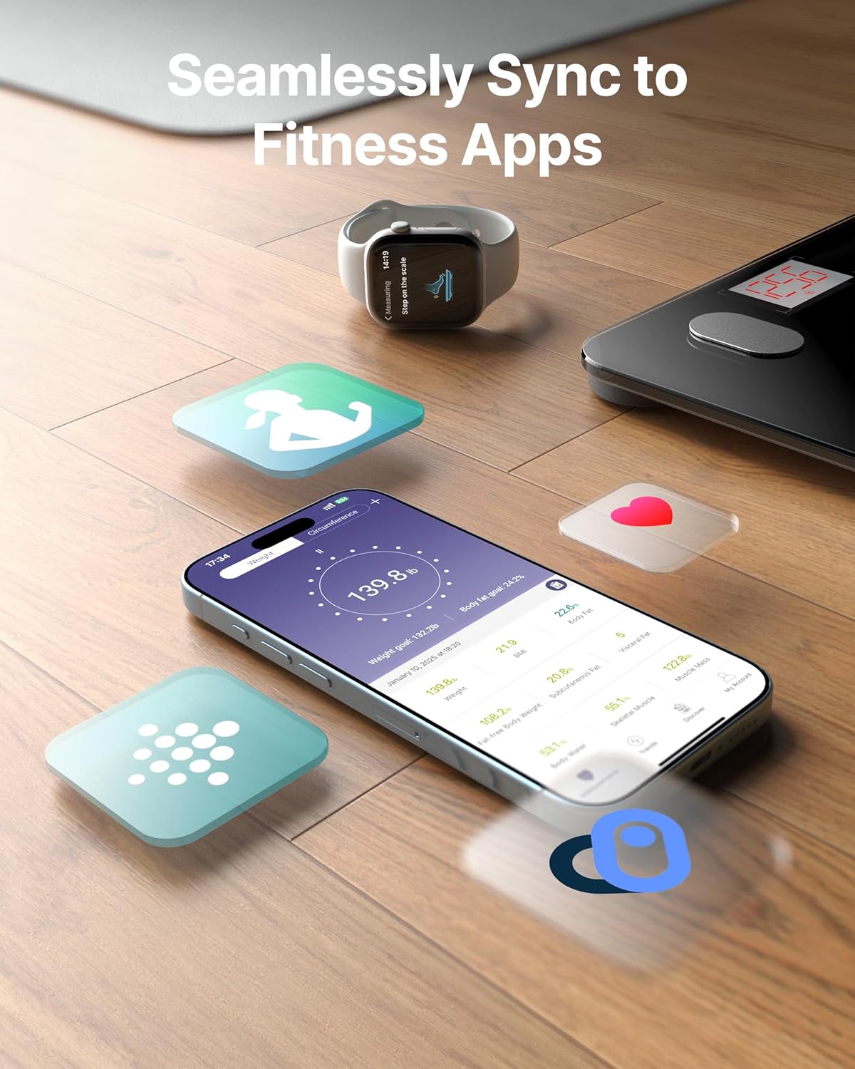 FITINDEX Bluetooth Body Fat Scale - Smart Wireless Digital Bathroom for DEMO
