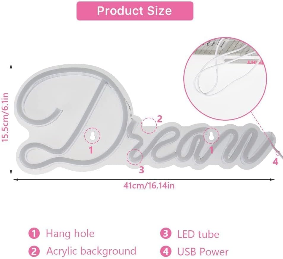Pink Acrylic LED Wall Light Sign Neon Lights Home Decor, 41x15.5cm NEW