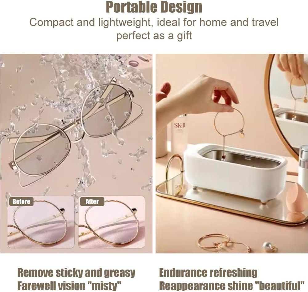 Ultrasonic Jewelry Cleaner for Glasses Rings Coins Makeup Cleaning 500ml NEW