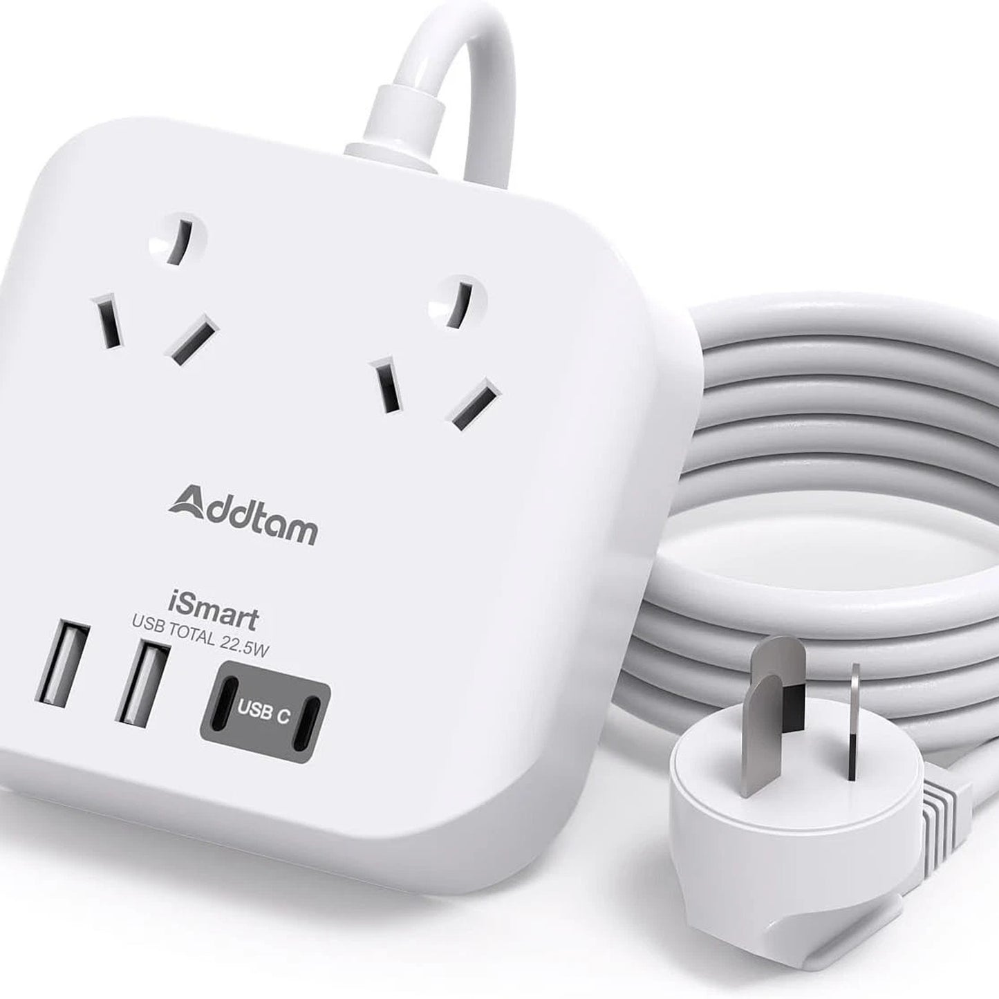 Addtam Power Strip with 2 Outlets and 4 USB Ports Compact Travel Charger NEW