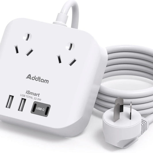Addtam Power Strip with 2 Outlets and 4 USB Ports Compact Travel Charger NEW