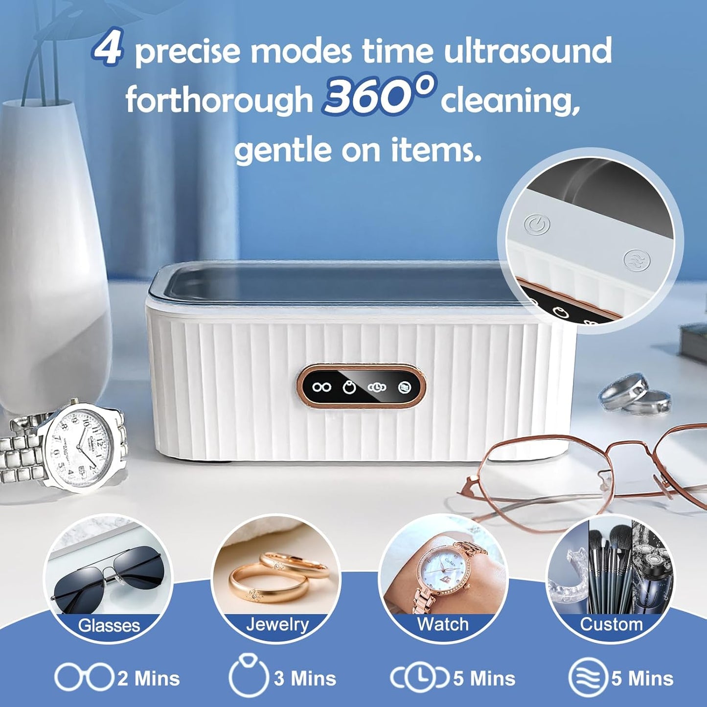 Ultrasonic Jewelry Cleaning Machine, Professional 400ml White Cleaner Size NEW