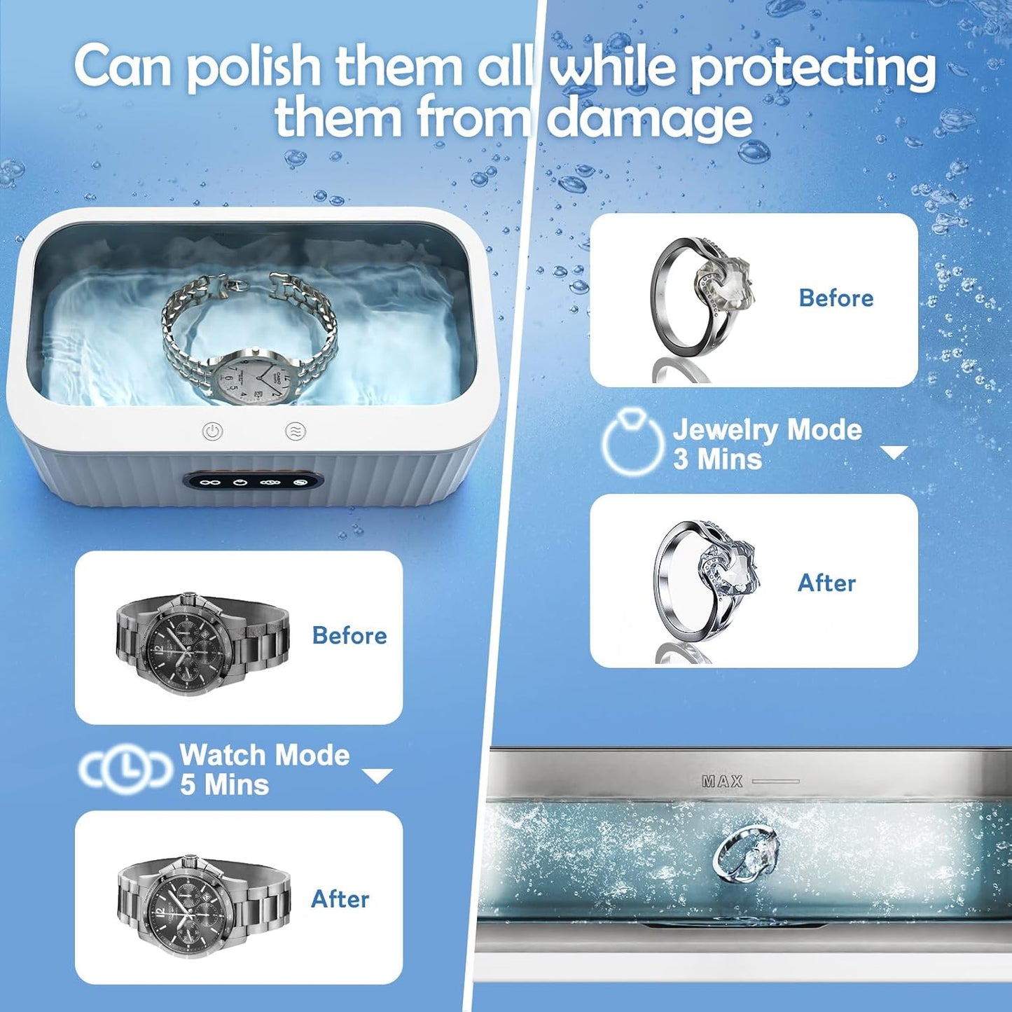 Ultrasonic Jewelry Cleaning Machine, Professional 400ml White Cleaner Size NEW