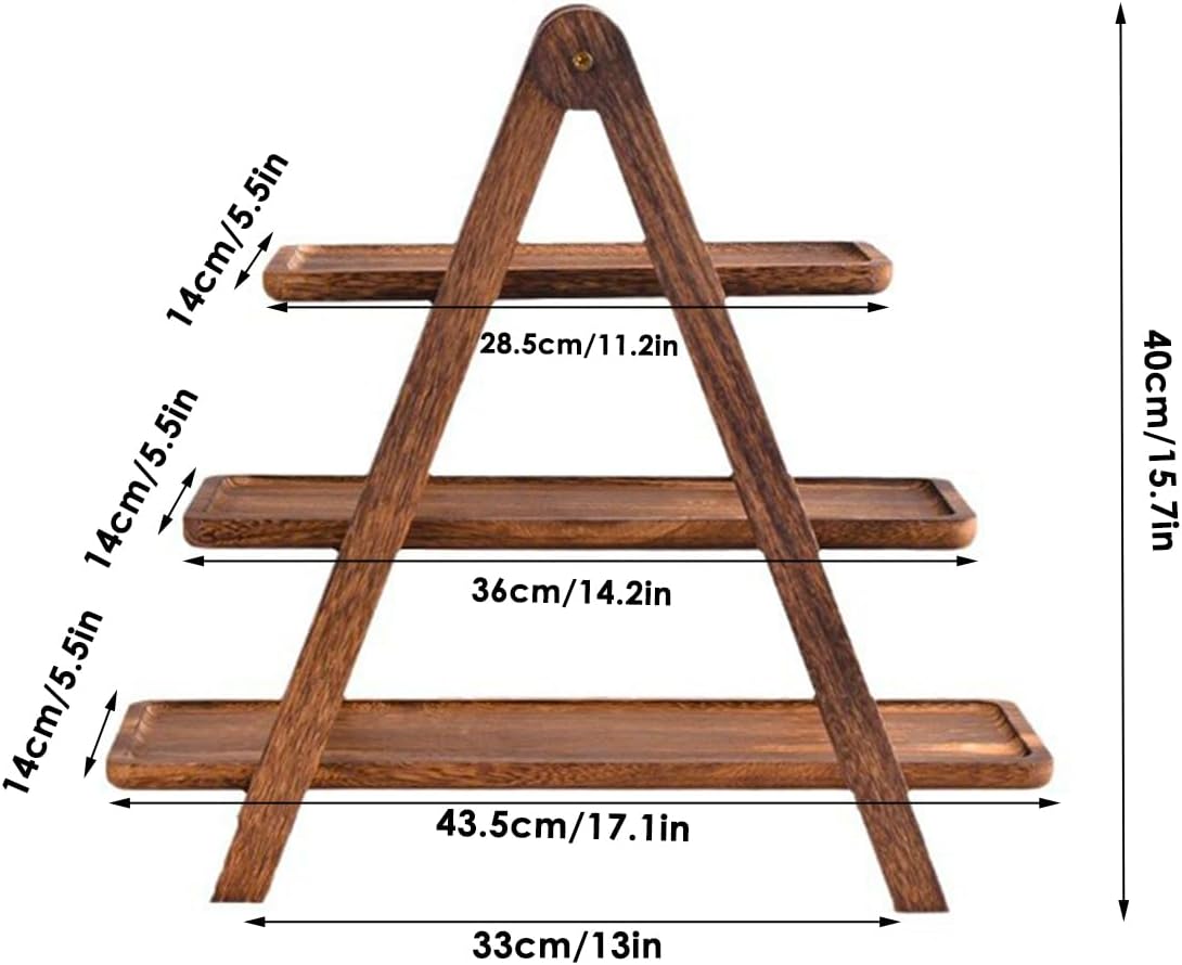 3-Tier Wooden Tray Display Stand Foldable A-Frame Dessert Platter Brown NEW