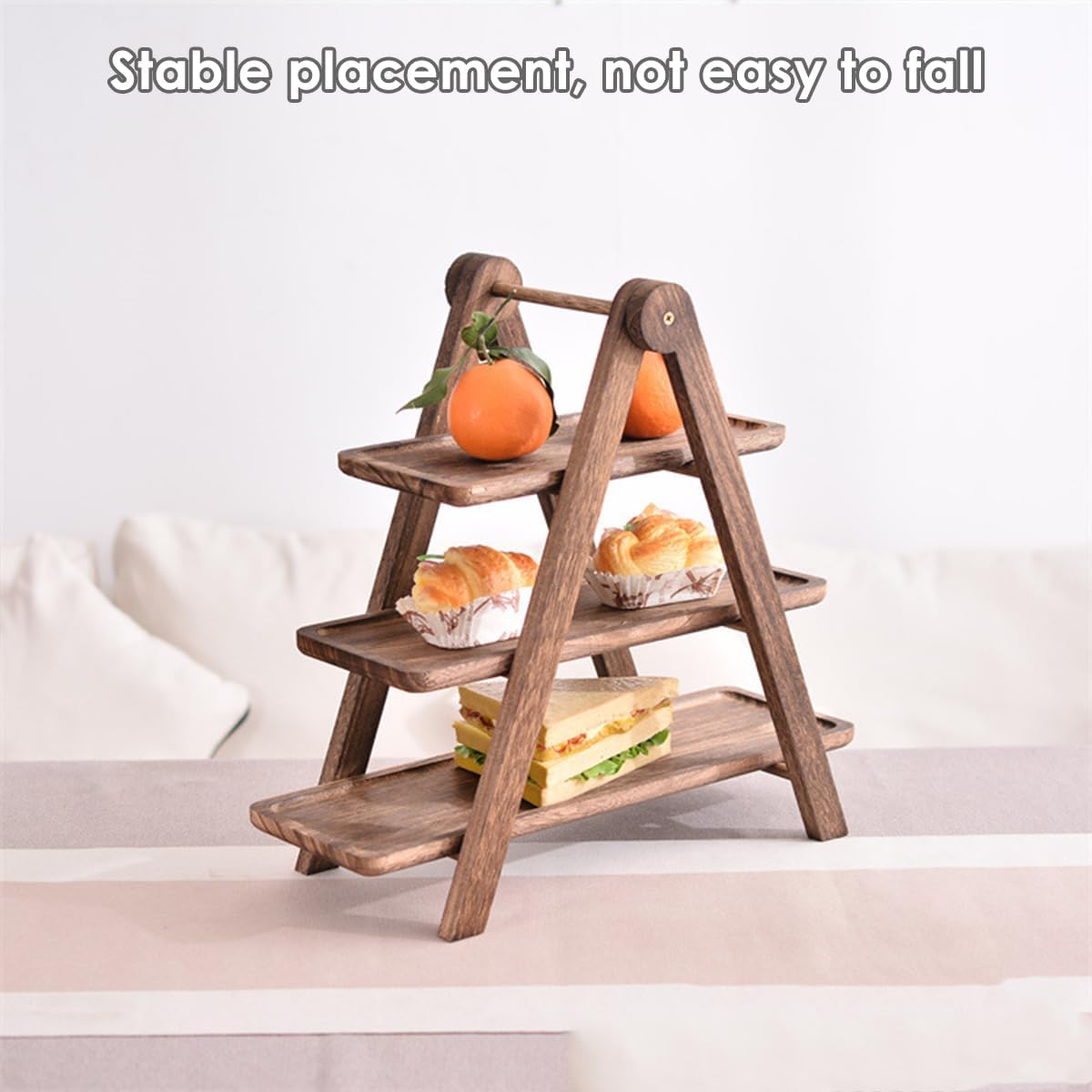 3-Tier Wooden Tray Display Stand Foldable A-Frame Dessert Platter Brown NEW