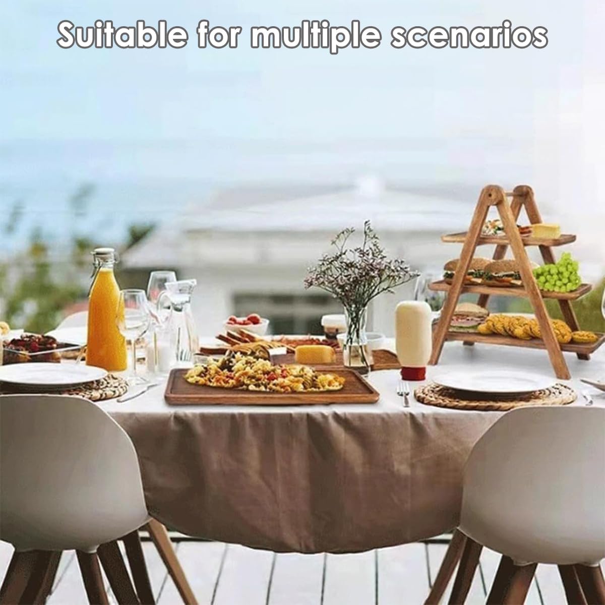 3-Tier Wooden Tray Display Stand Foldable A-Frame Dessert Platter Brown NEW