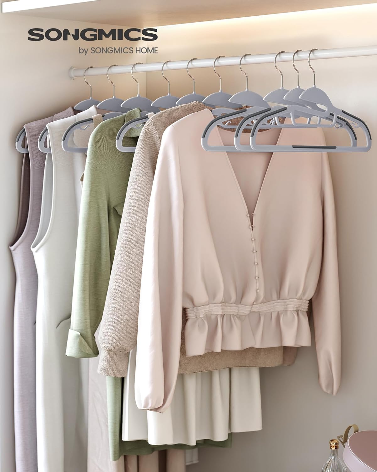 SONGMICS 20 Piece Plastic Coat Hangers with U-Shaped Hooks Light Grey Dark NEW