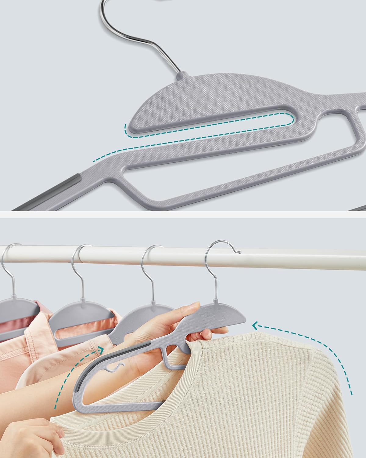 SONGMICS 20 Piece Plastic Coat Hangers with U-Shaped Hooks Light Grey Dark NEW