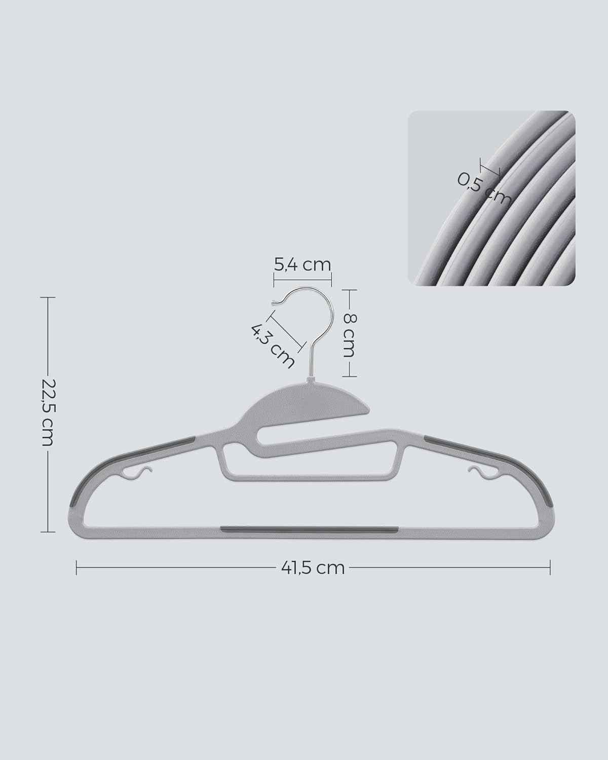 SONGMICS 20 Piece Plastic Coat Hangers with U-Shaped Hooks Light Grey Dark NEW