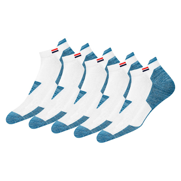 NAVYSPORT Mens Cushioned Cotton Ankle Socks in White & Blue, Large Size NEW