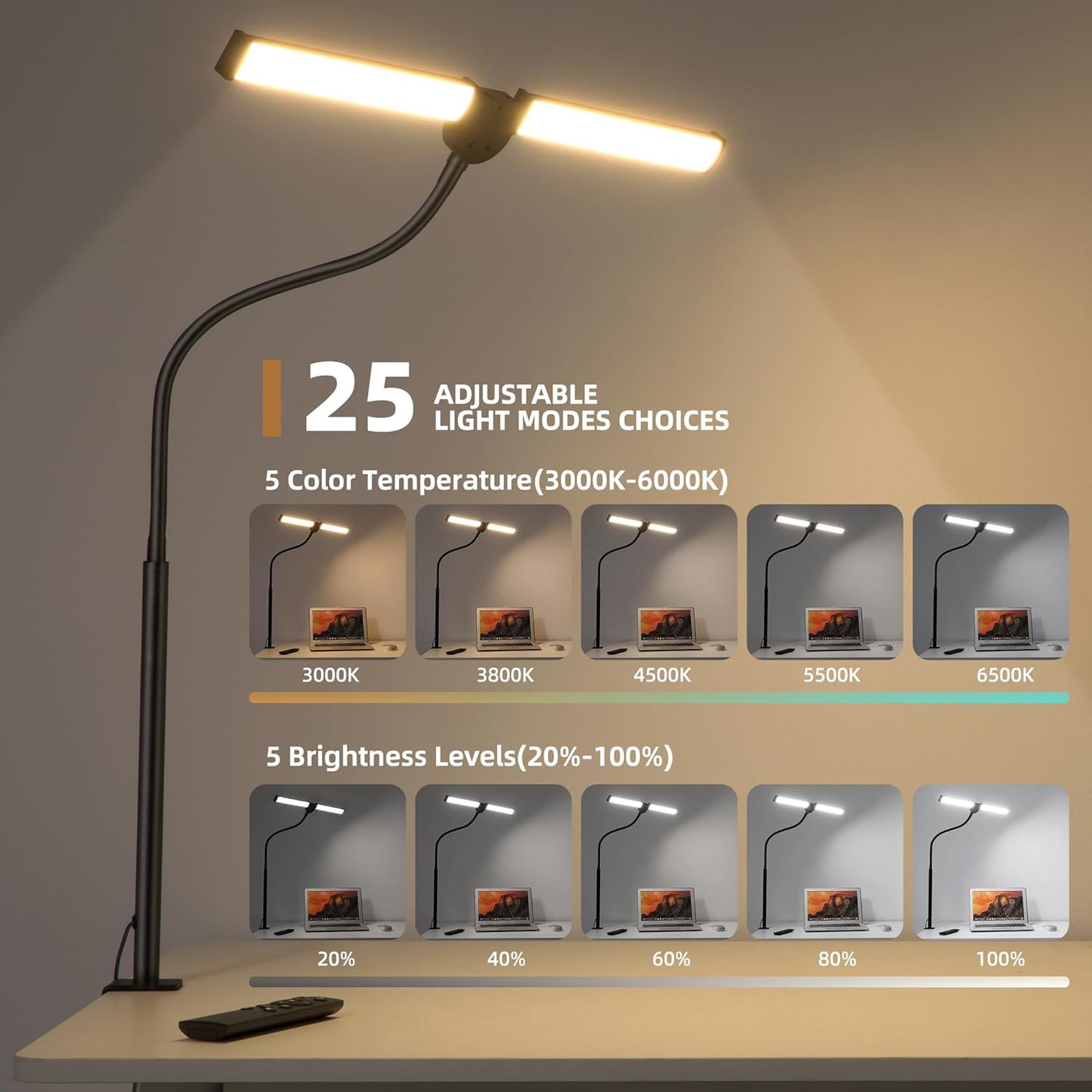 22" Black Architect Desk Lamp with Dual Smart LED Clamp Lighting Size 22" NEW