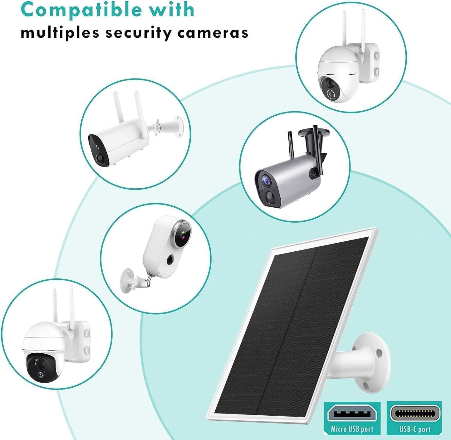 5W Solar Panel for Outdoor Security Camera USB Charger in White NEW