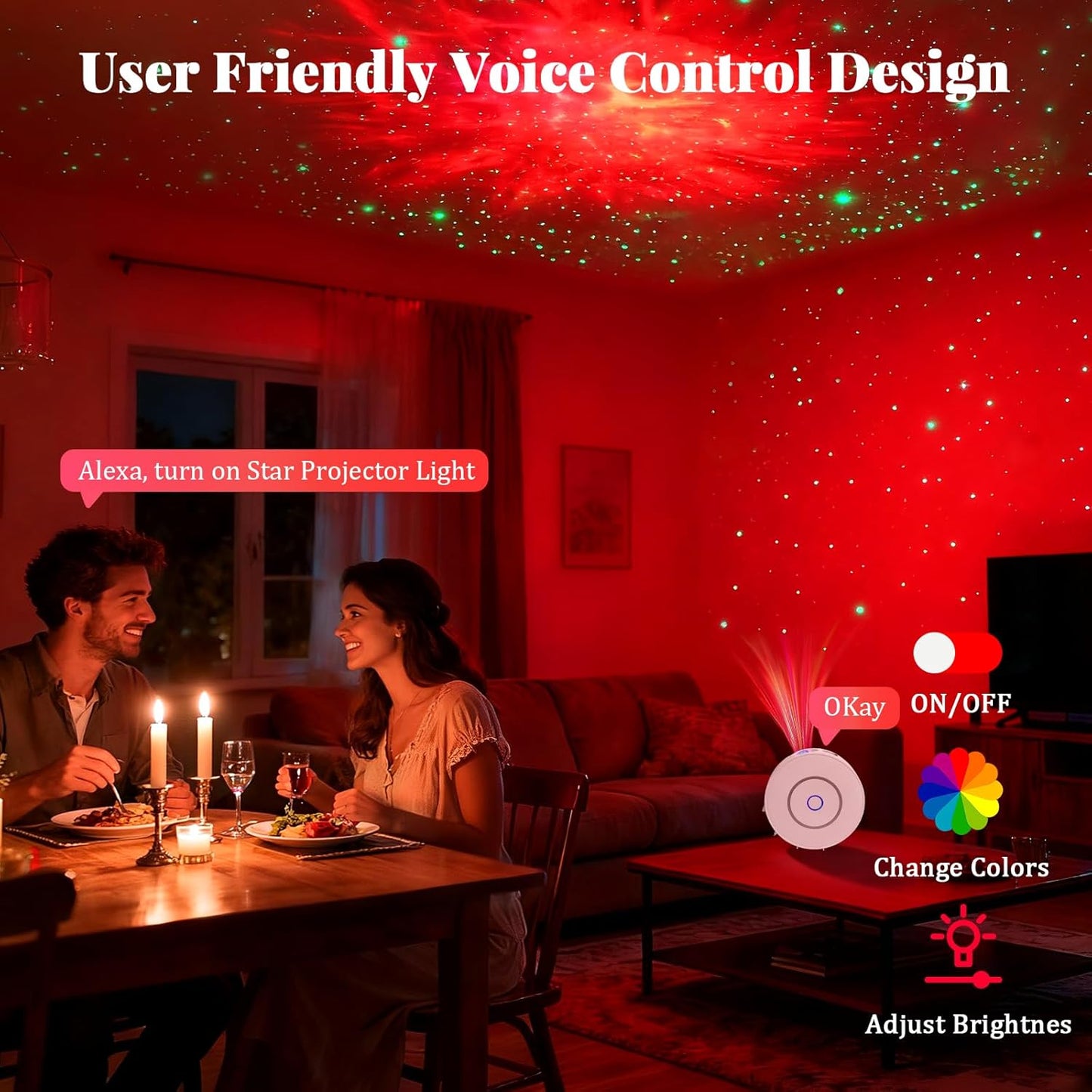 Voice-Controlled Smart Galaxy Projector Night Light for Bedroom, Nursery, DEMO