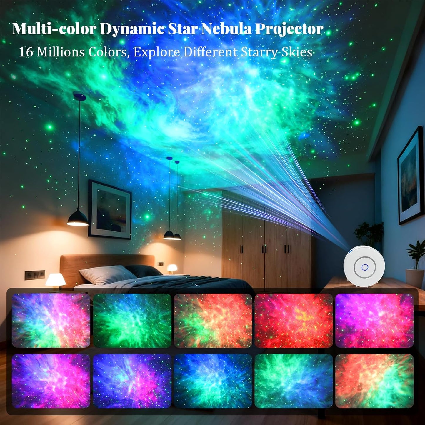 Voice-Controlled Smart Galaxy Projector Night Light for Bedroom, Nursery, DEMO