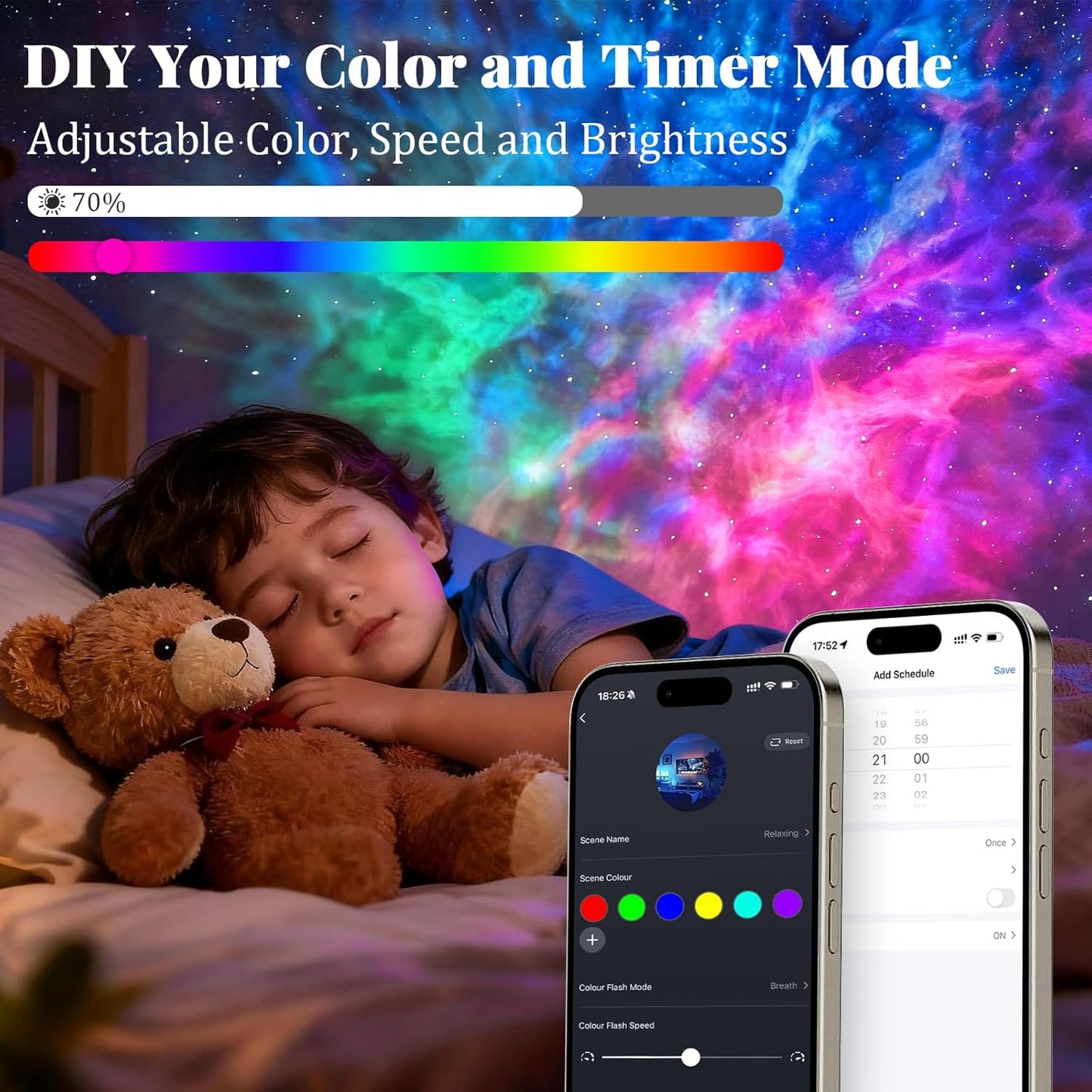 Voice-Controlled Smart Galaxy Projector Night Light for Bedroom, Nursery, DEMO