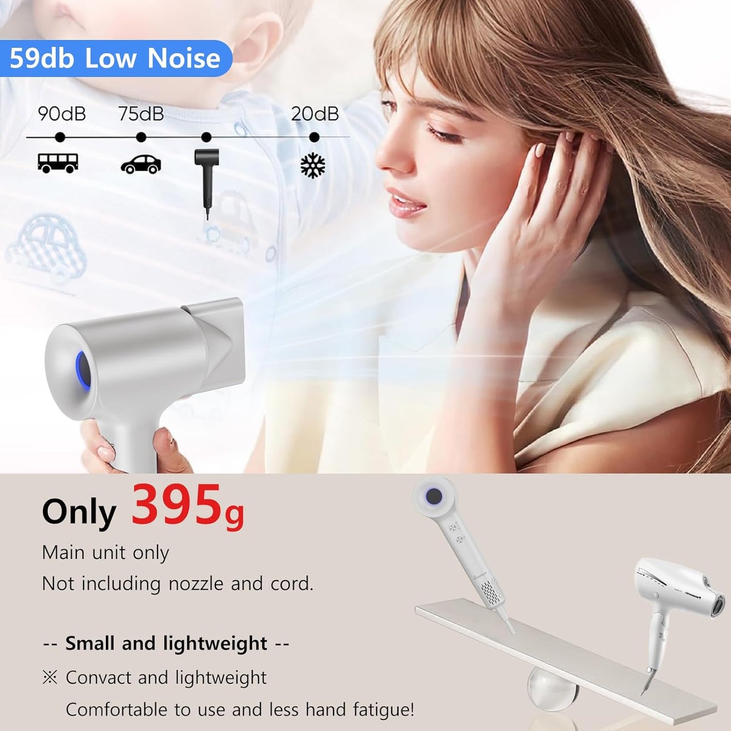 Kovizen Negative Ionic Hair Dryer with High Speed Brush, White, 200M DEMO