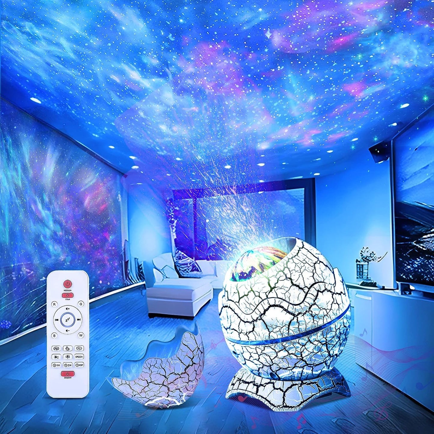White Dinosaur Egg Galaxy Projector Starry Night Light with Music NEW