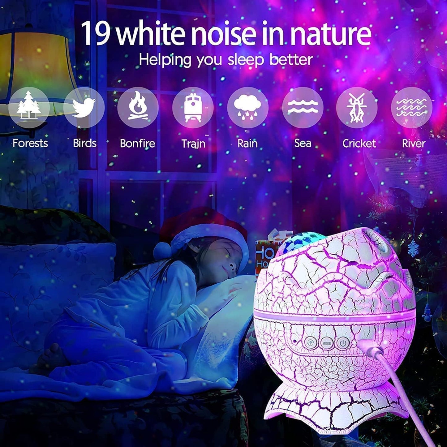White Dinosaur Egg Galaxy Projector Starry Night Light with Music NEW