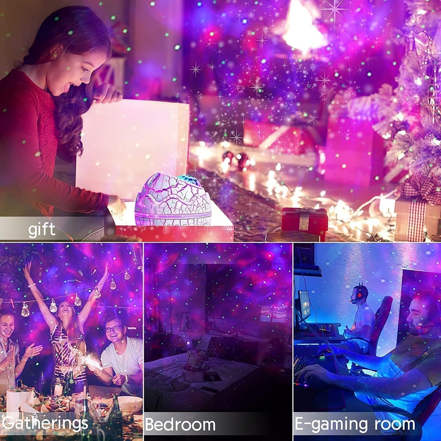 White Dinosaur Egg Galaxy Projector Starry Night Light with Music NEW