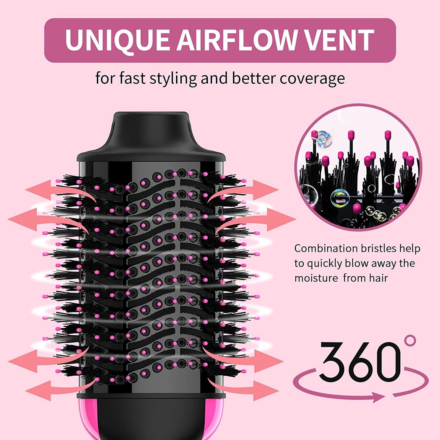 4-in-1 Hair Dryer Brush Volumizer Styler with Ceramic & Nylon Bristles, NEW