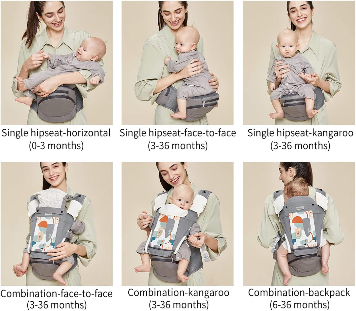 Bebamour Air Green Mesh Newborn Baby Carrier for Front and Back Carry Size NEW