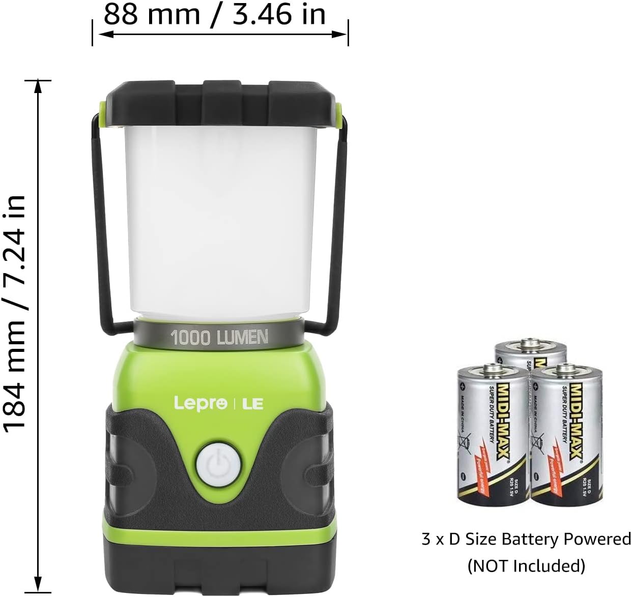 Lepro Dimmable Camping Lantern 1000 Lumen Battery Powered Electric Black DEMO