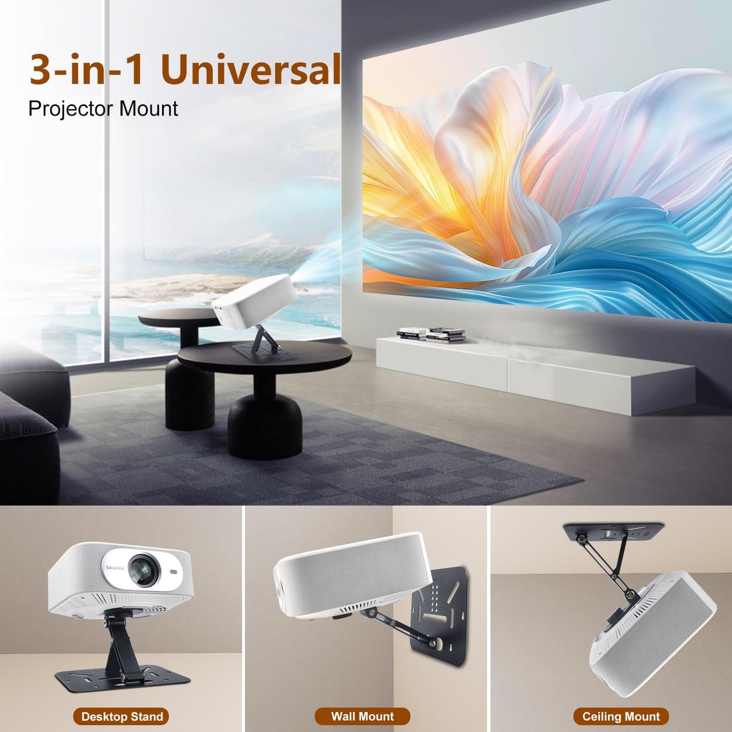 Luxury Foldable Mounts Projector Ceiling Mount Easy Setup Black NEW