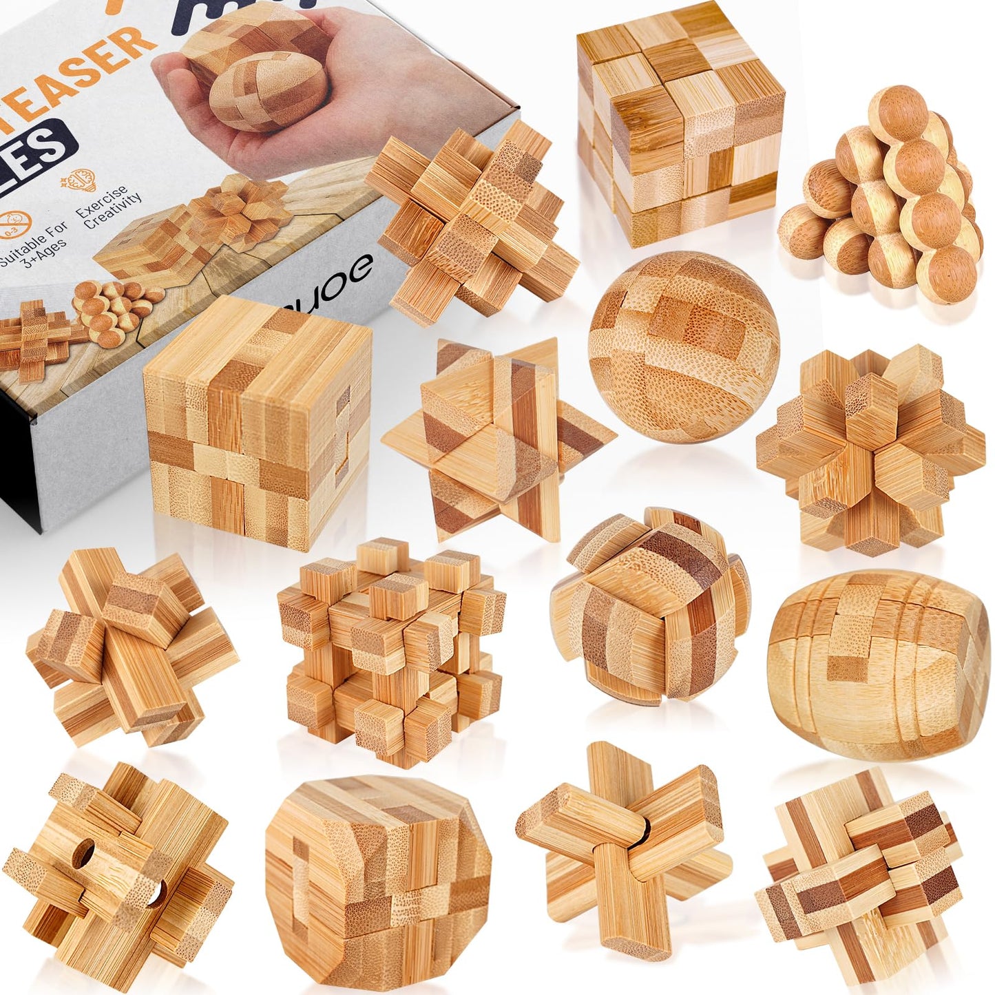 Tuauoe 15pcs 3D Brain Teaser Wooden Logic Puzzles Toys for Adults Teens NEW