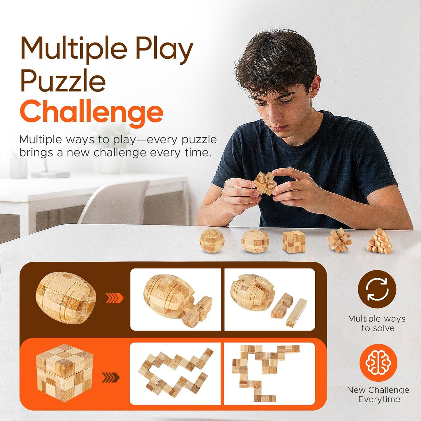 Tuauoe 15pcs 3D Brain Teaser Wooden Logic Puzzles Toys for Adults Teens NEW