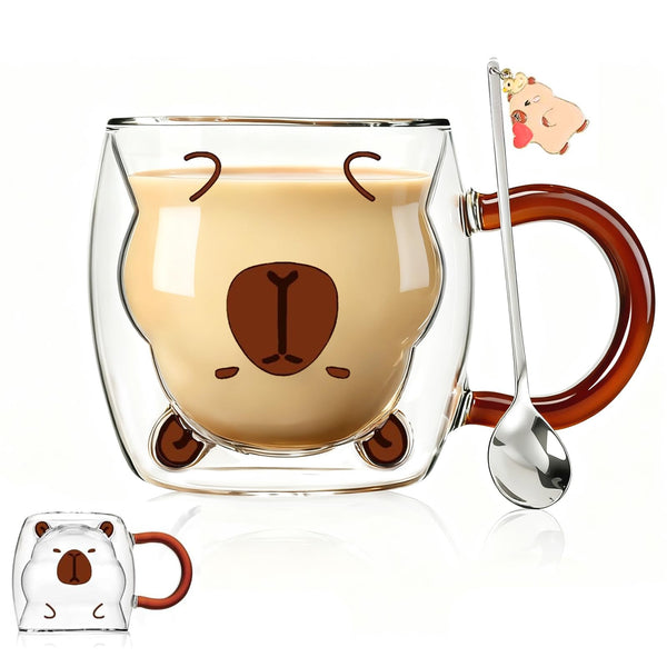 Double Walled Borosilicate Glass Coffee Mug in Capybara Brown, 250ml NEW