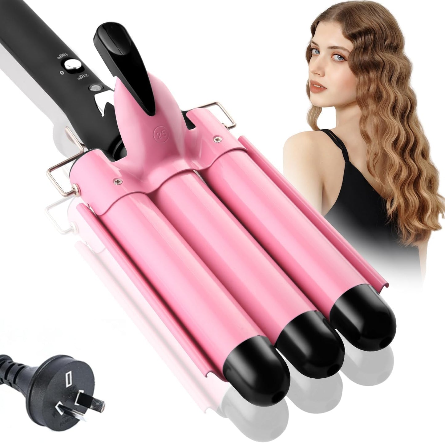 JUNMA Ceramic Curling Iron for Hair Styling, 32mm / 1.25" Barrel, Pink DEMO